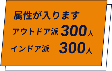 属性が入ります アウトドア派300人 インドア派300人